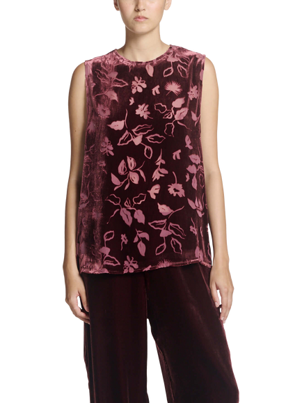 ASCENO Trento Floral Velvet Top, Maroon, Maroon