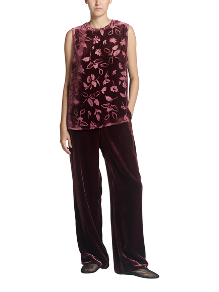 ASCENO Trento Floral Velvet Top, Maroon - view 2, Maroon