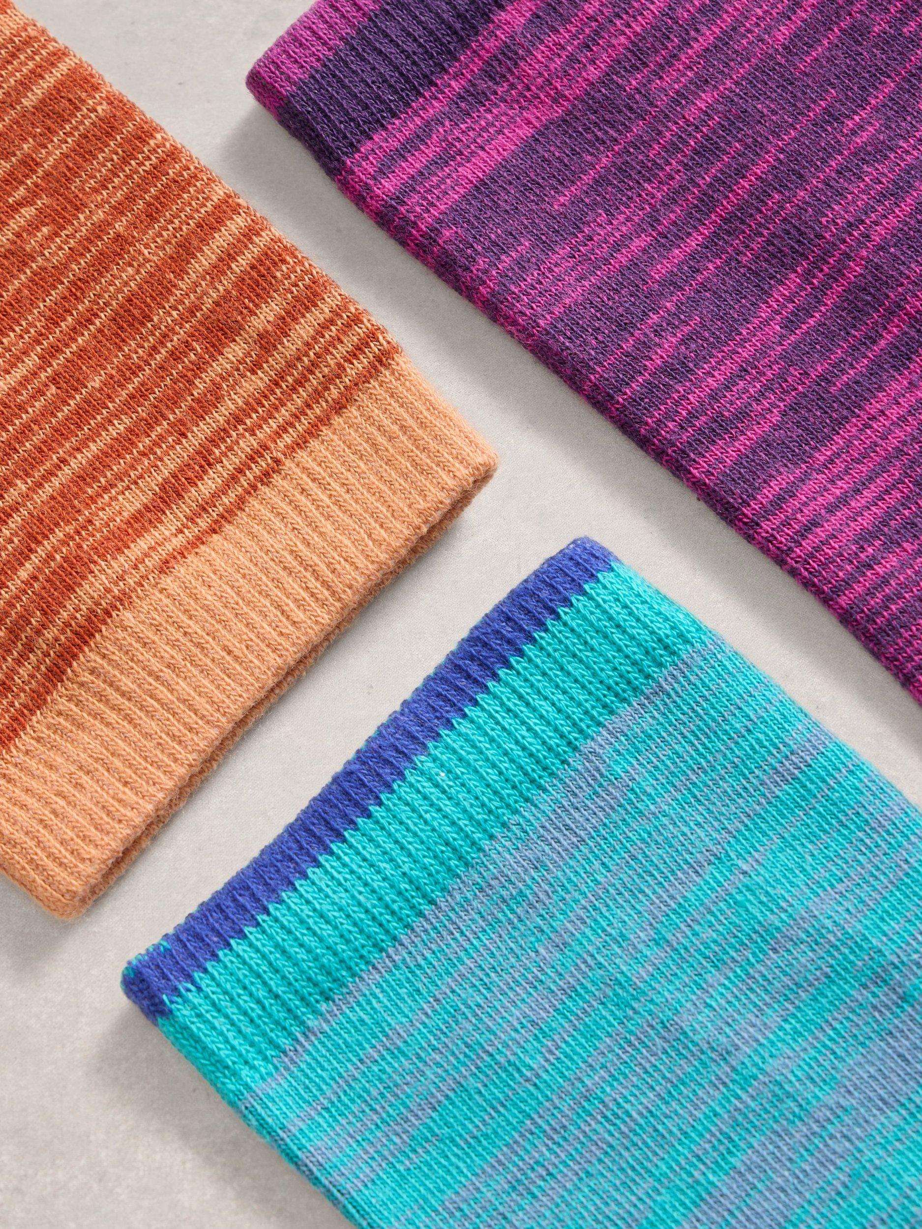 Product image 2 of 2, which shows White Stuff Spacedye Ankle Socks, Pack of 3, Turquoise/Multi, 3-5.5