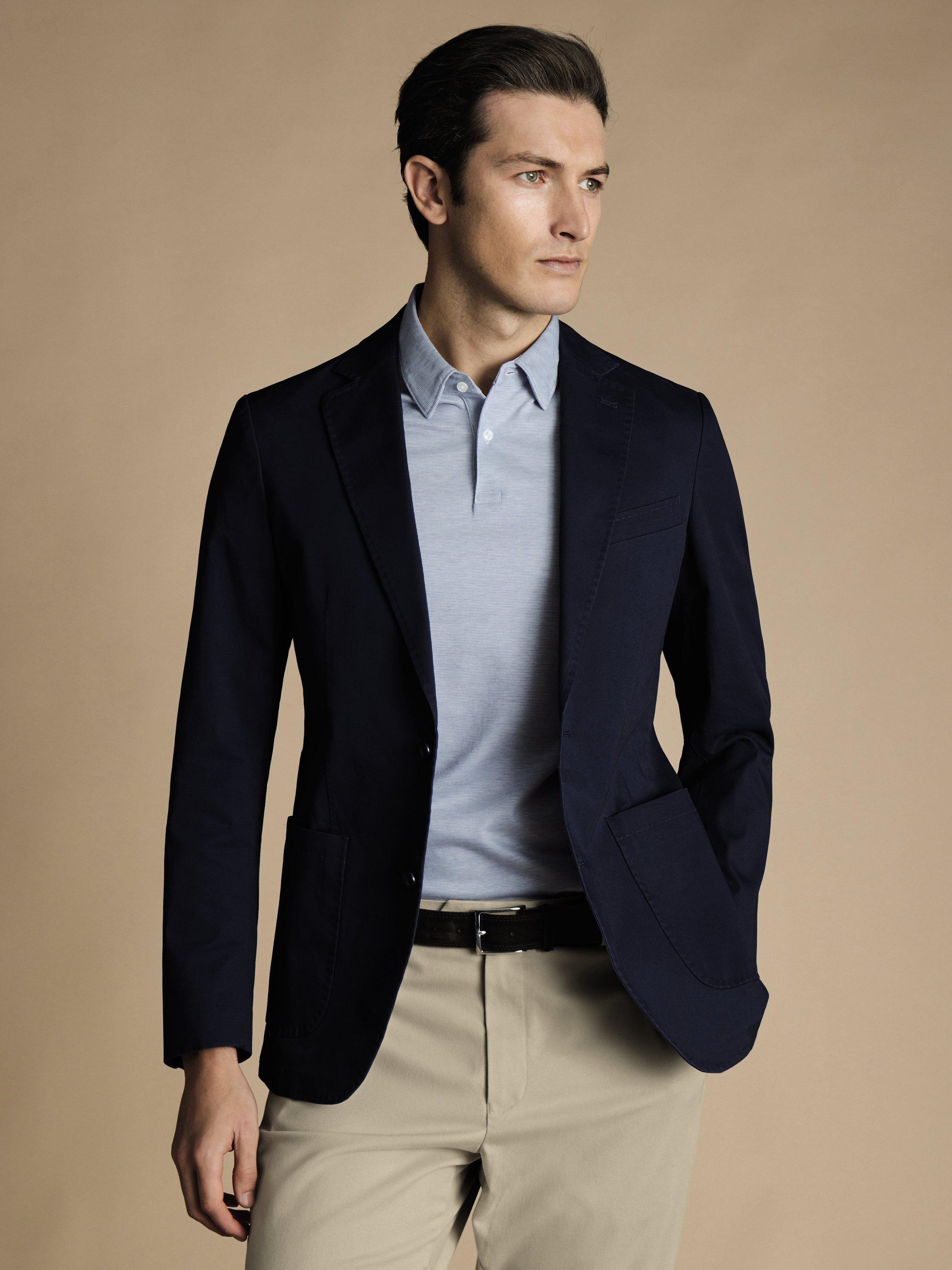 Product image 2 of 5, which shows Charles Tyrwhitt Slim Fit Stretch Cotton Blazer, Navy, 36R