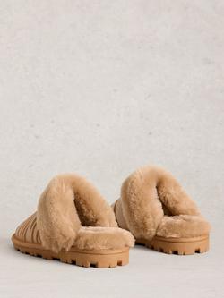 White Stuff Zebra Shearling Mule Slippers, Tan/Multi - view 2, Tan/Multi
