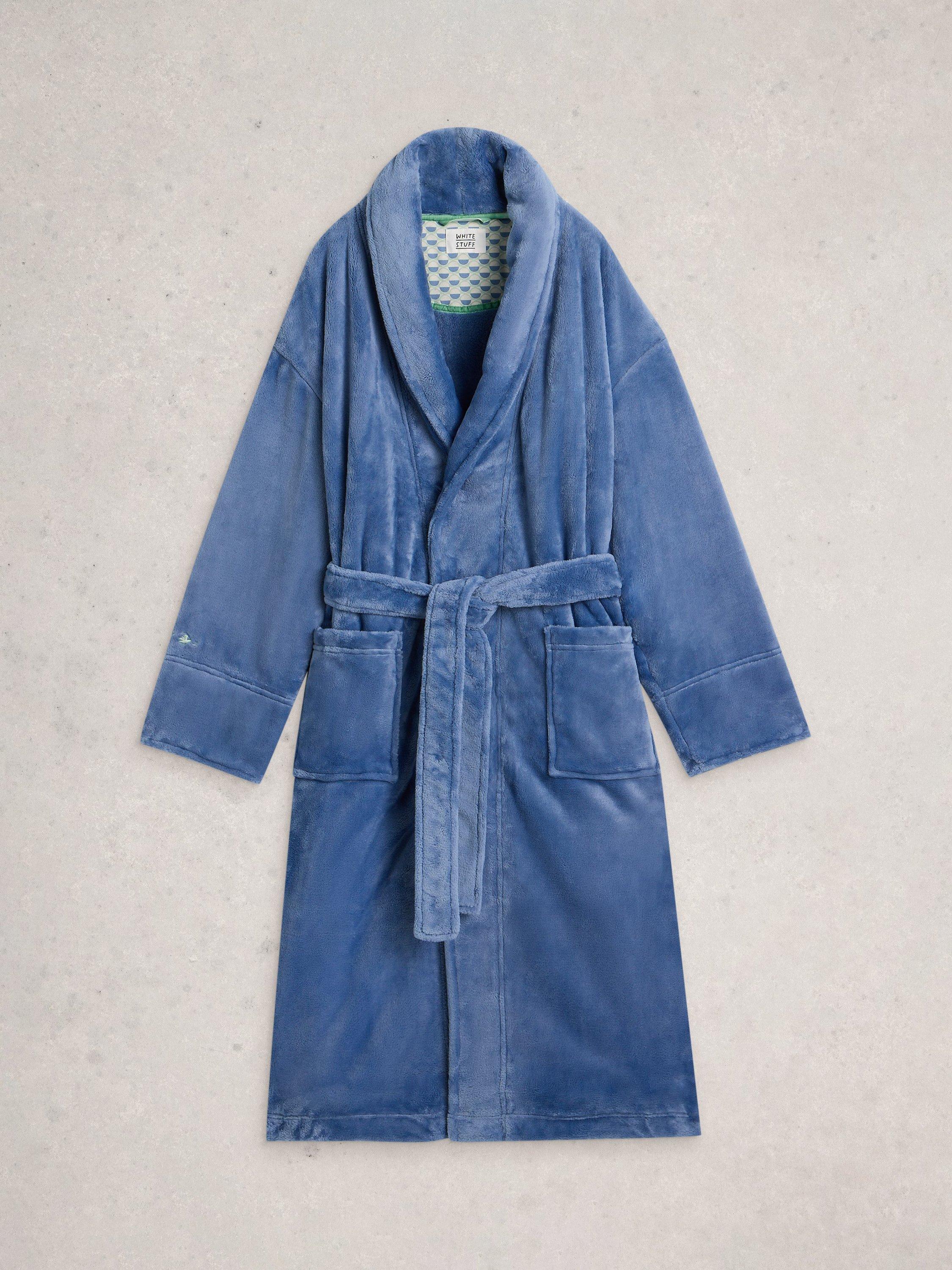 Product image 5 of 6, which shows White Stuff Clover Cosy Shawl Neck Dressing Gown, Light Blue, M
