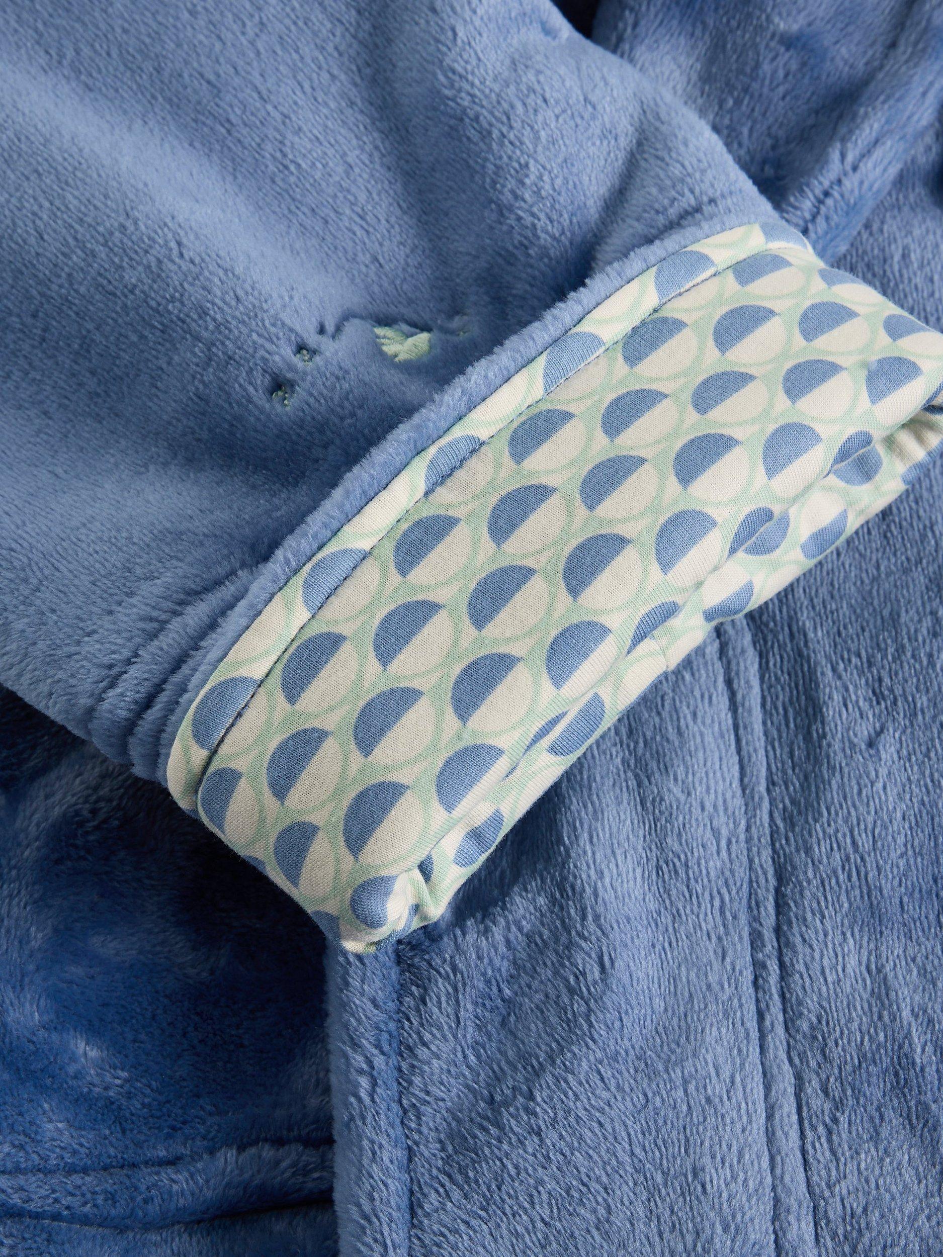 Product image 6 of 6, which shows White Stuff Clover Cosy Shawl Neck Dressing Gown, Light Blue, M