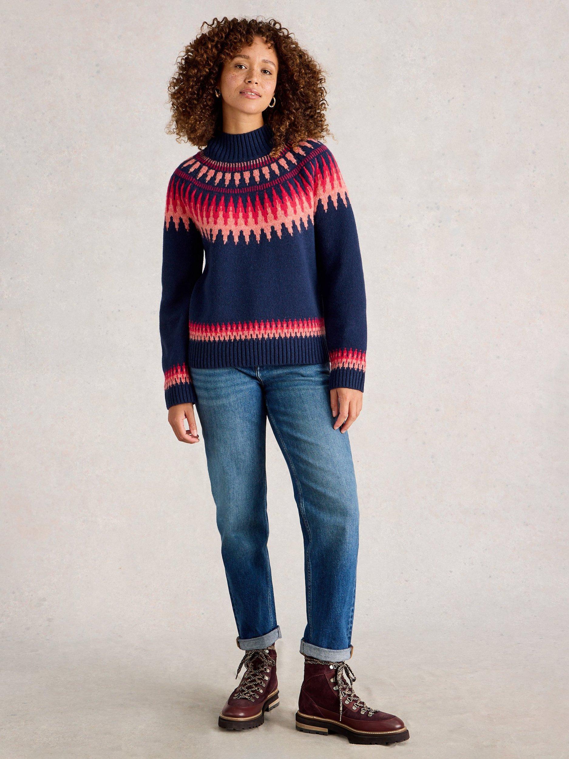 Product image 1 of 6, which shows White Stuff Fiona Fairilse Jumper, Navy/Multi, 8