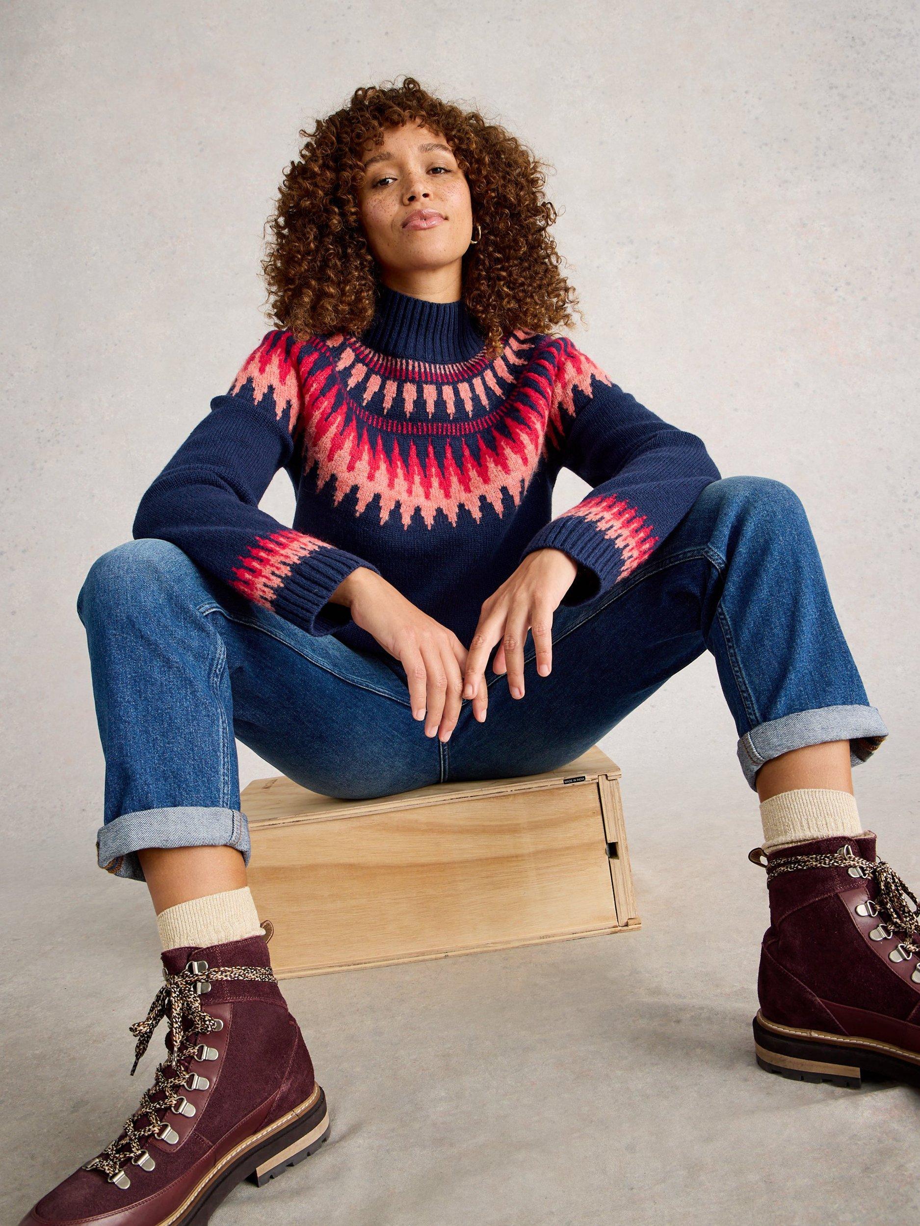 Product image 3 of 6, which shows White Stuff Fiona Fairilse Jumper, Navy/Multi, 8