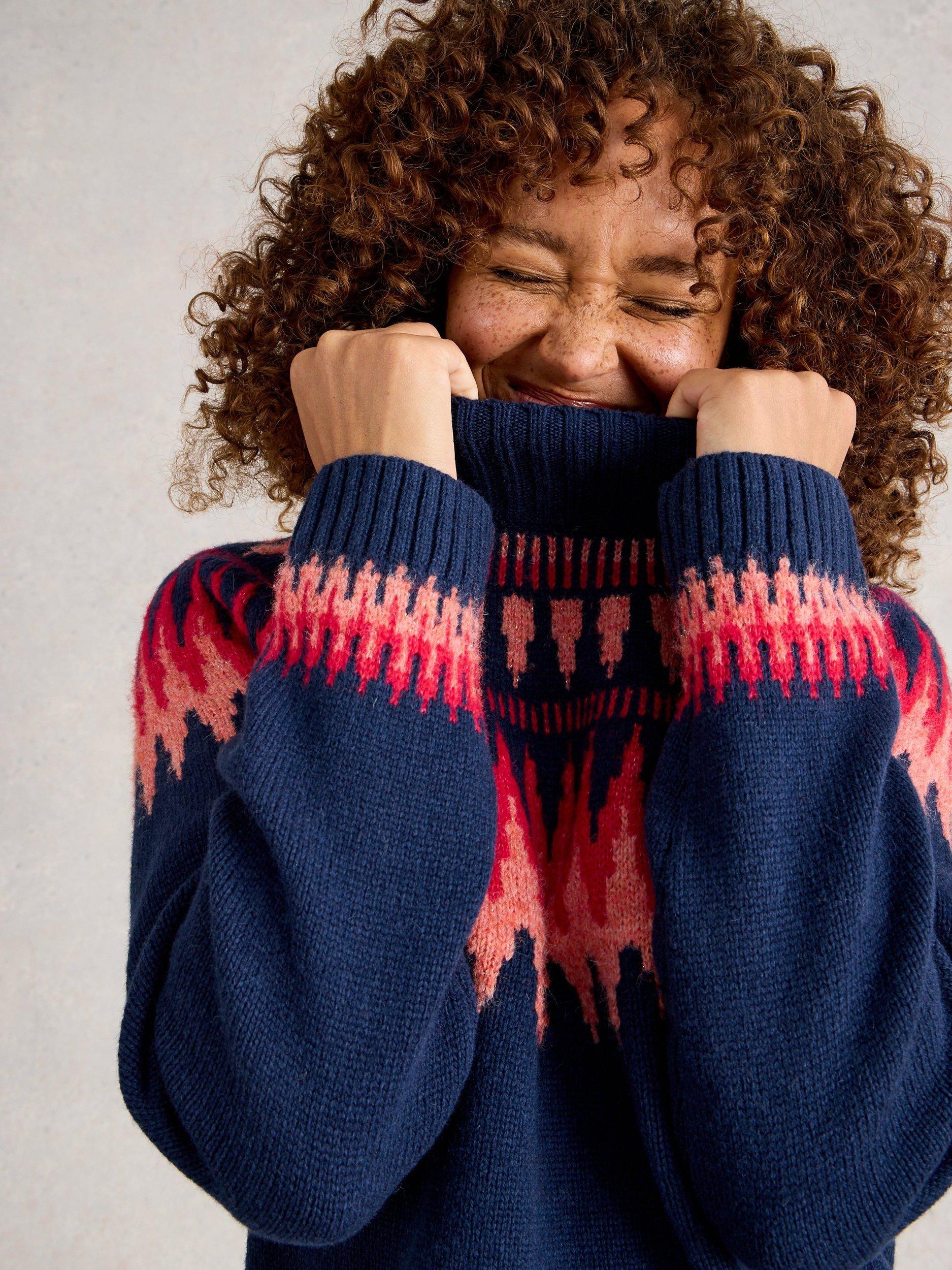 Product image 4 of 6, which shows White Stuff Fiona Fairilse Jumper, Navy/Multi, 8