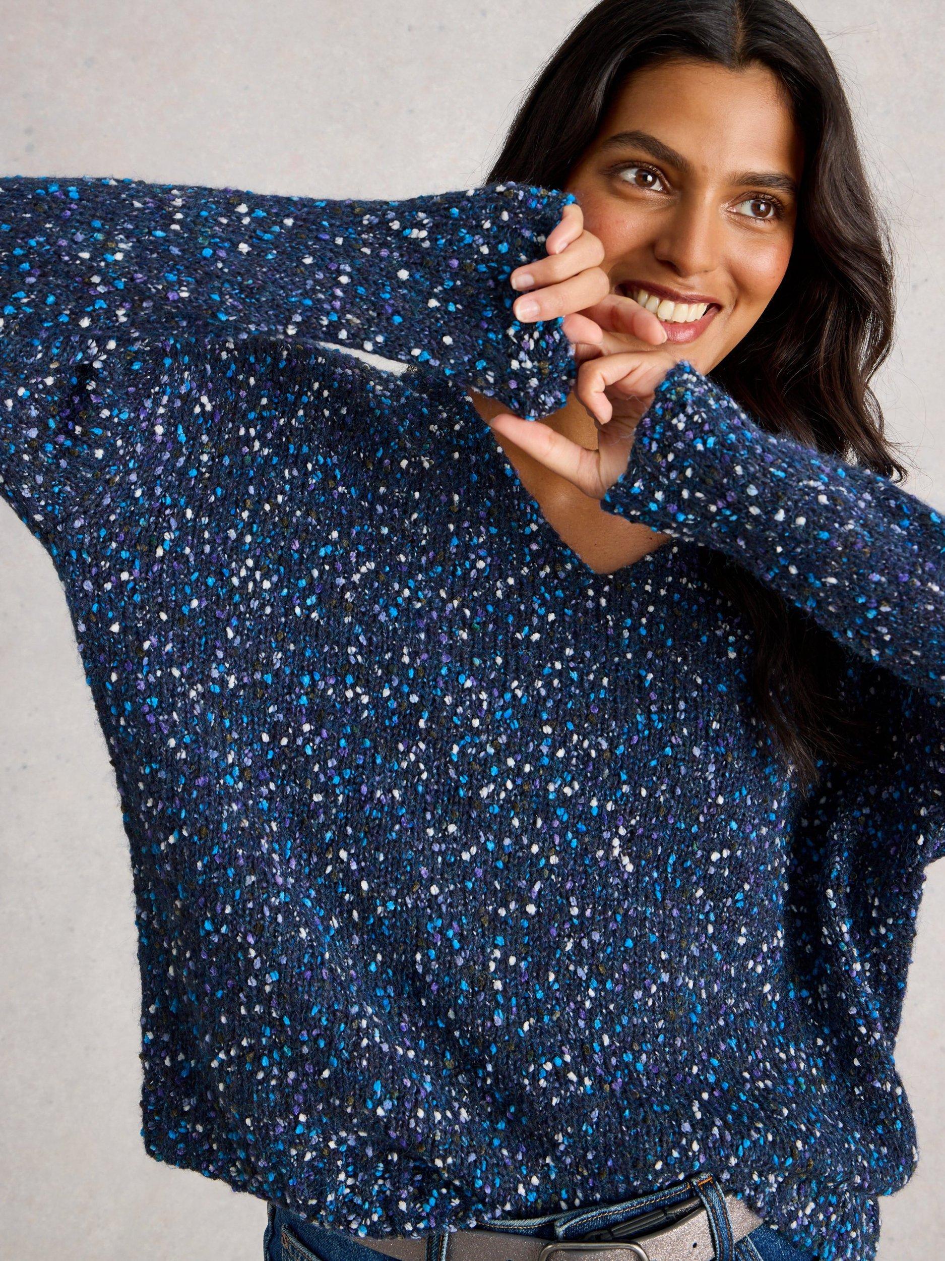 Product image 4 of 6, which shows White Stuff V-Neck Textured Jumper, Dark Navy, 10