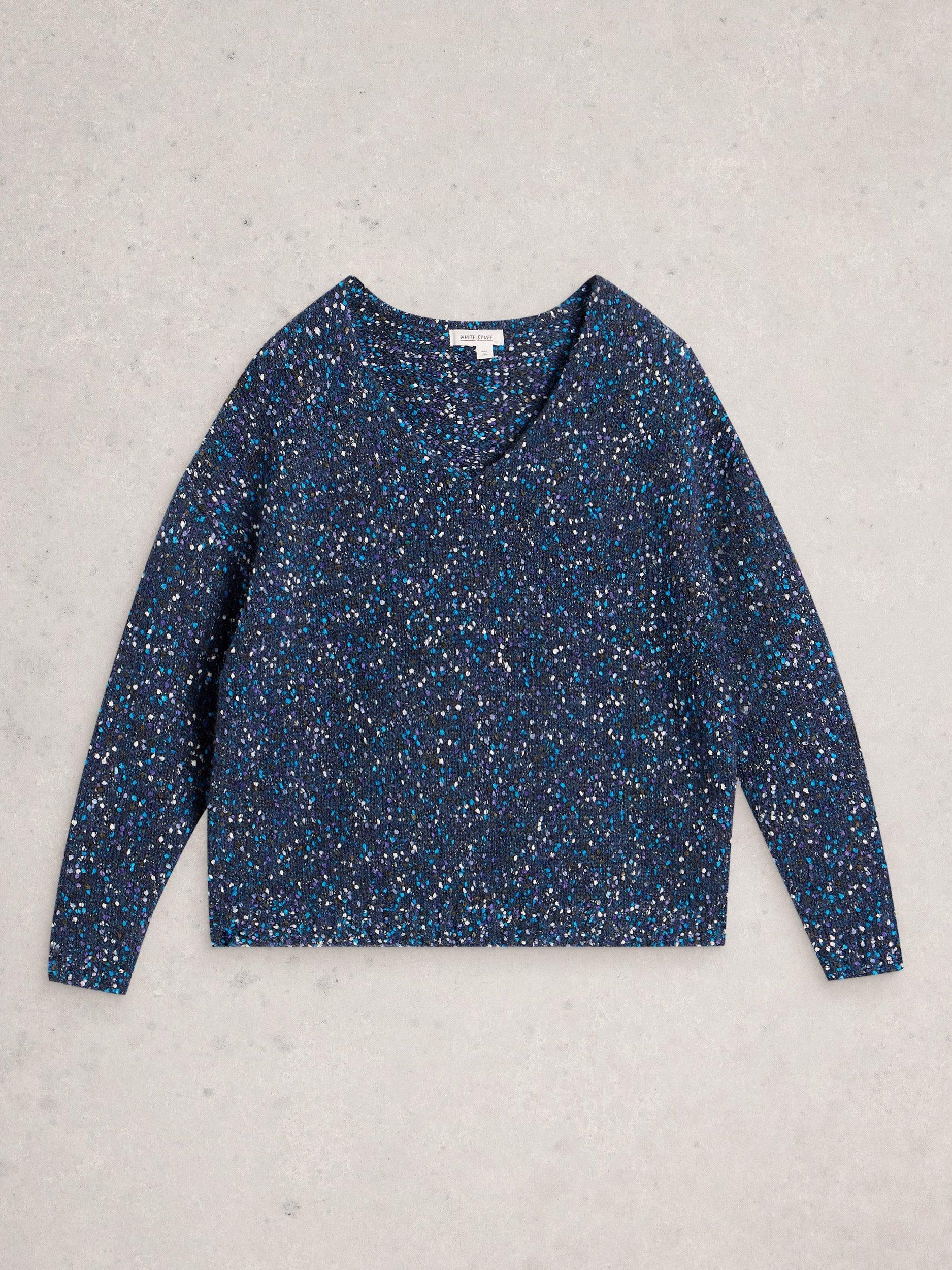 Product image 5 of 6, which shows White Stuff V-Neck Textured Jumper, Dark Navy, 10