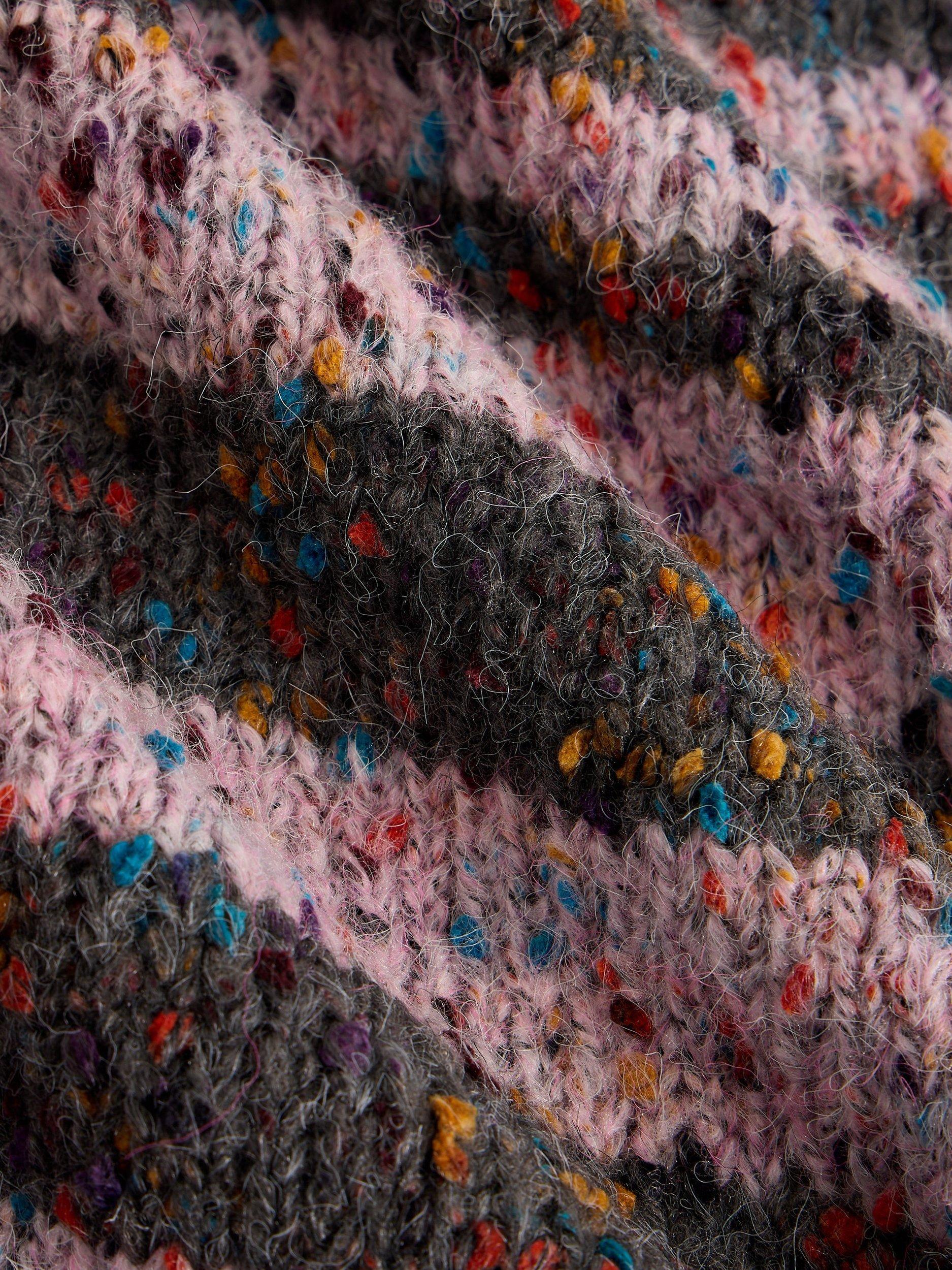 Product image 6 of 6, which shows White Stuff Textured Stripe V-Neck Jumper, Grey/Multi, 18