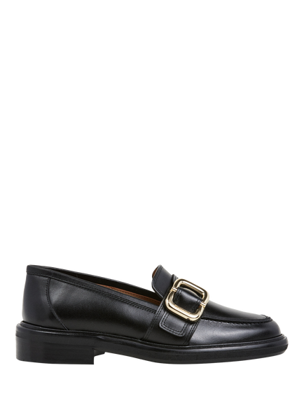 Flattered Aspen Leather Buckle Detail Loafers, Black, Black