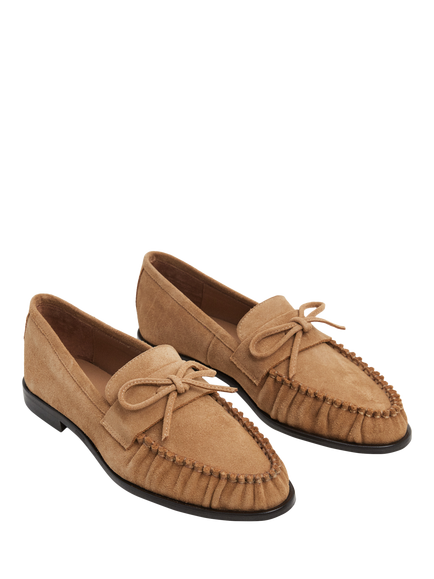 Flattered Dylan Suede Bow Loafers, Cognac - view 2, Cognac