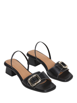 Flattered Jojo Leather Block Heel Slingback Sandals, Black - view 2, Black