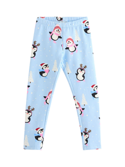 Lindex Kids' Cotton Blend Penguin Print Leggings, Light Blue, Light Blue