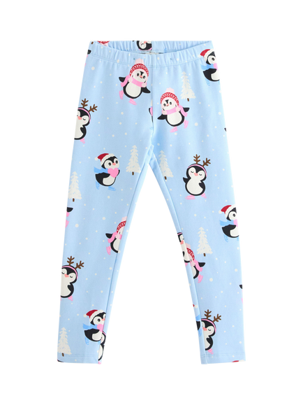 Lindex Kids' Cotton Blend Penguin Print Leggings, Light Blue, Light Blue