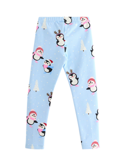 Lindex Kids' Cotton Blend Penguin Print Leggings, Light Blue - view 2, Light Blue