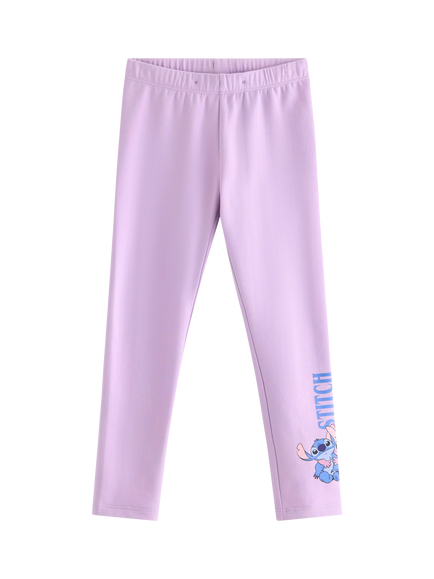 Lindex Kids' Cotton Blend Lilo & Stitch Leggings, Light Lilac, Light Lilac