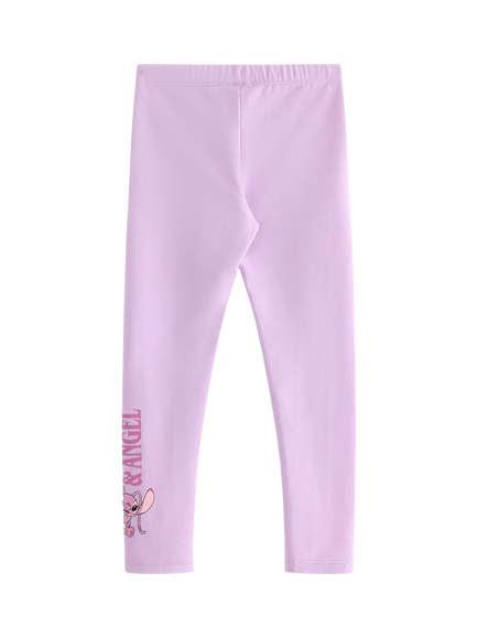 Lindex Kids' Cotton Blend Lilo & Stitch Leggings, Light Lilac - view 2, Light Lilac