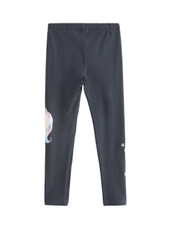 Lindex Kids' Cotton Blend Unicorn Motif Leggings, Dark Grey - view 2, Dark Grey