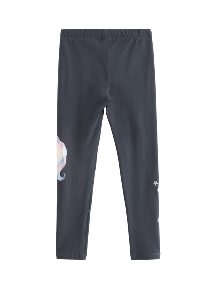 Lindex Kids' Cotton Blend Unicorn Motif Leggings, Dark Grey - view 2, Dark Grey