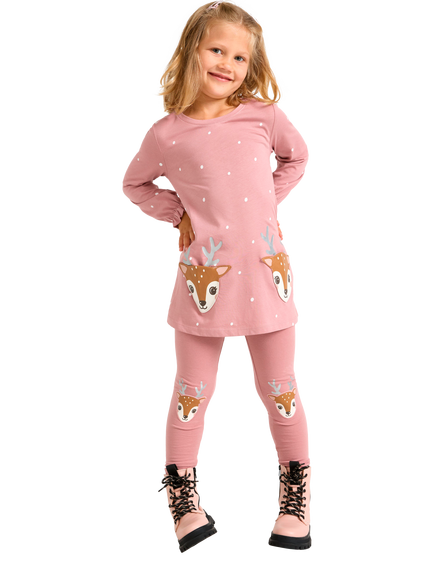 Lindex Kids' Cotton Long Sleeved Reindeer Applique Tunic, Light Dusty Pink - view 2, Light Dusty Pink