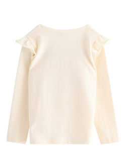 Lindex Kids' Cotton Blend Frill Sleeve Heart Print T-Shirt, White - view 2, White