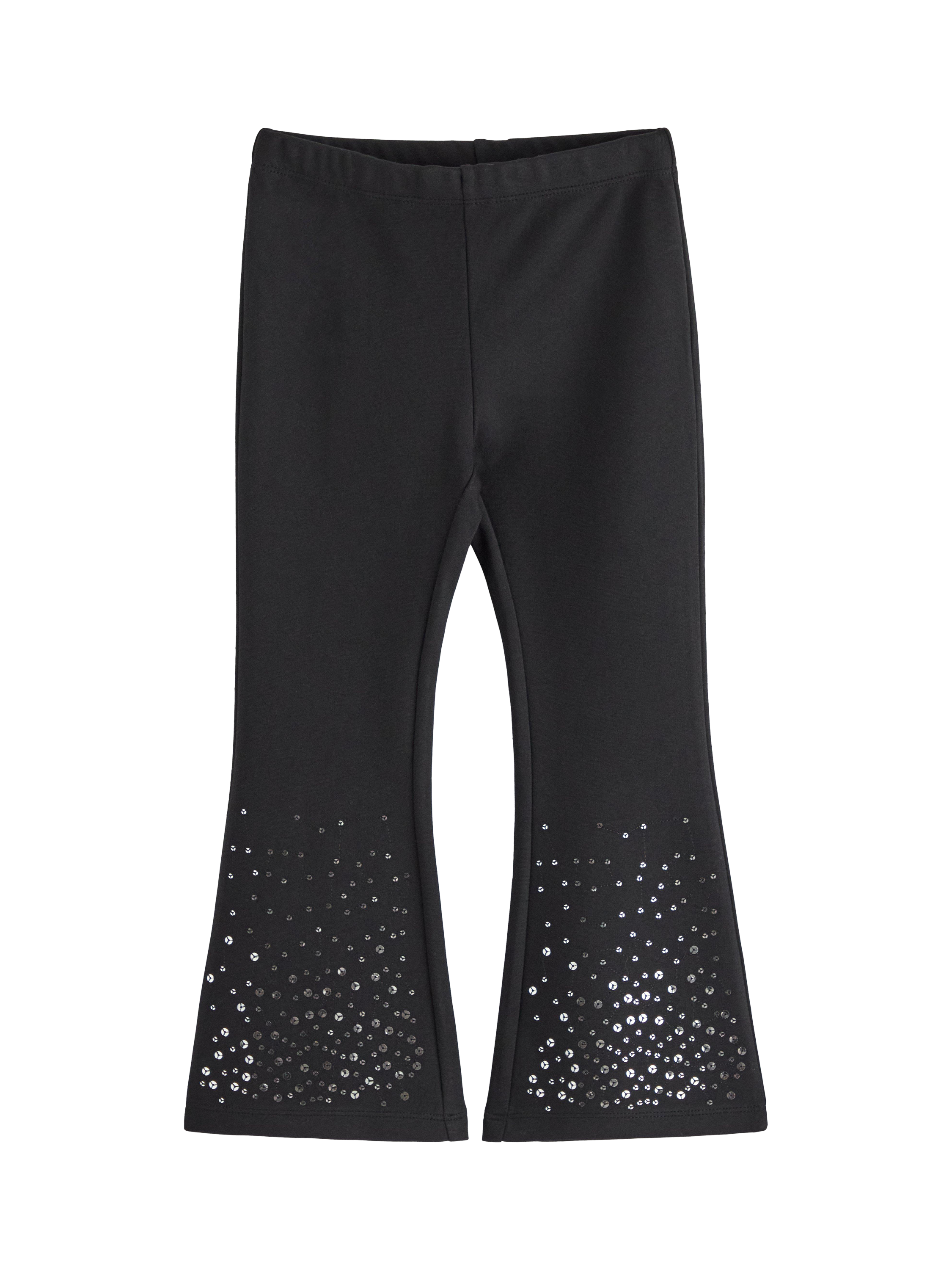 Product image 1 of 3, which shows Lindex Kids' Sequin Trim Stretch Trousers, Black, 6-7 years