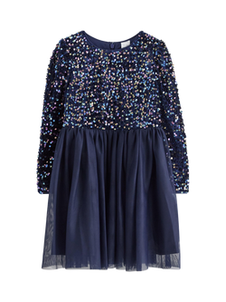 Lindex Kids' Velvet Sequin Knee Length Dress, Navy