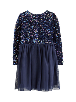 Lindex Kids' Velvet Sequin Knee Length Dress - view 2, Navy