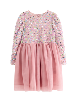 Lindex Kids' Velvet Sequin Knee Length Dress, Dusty Pink