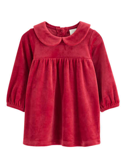 Lindex Kids' Velour Long Sleeved A-Line Dress, Dark Dusty Red, Dark Dusty Red