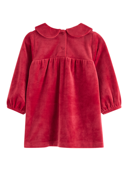 Lindex Kids' Velour Long Sleeved A-Line Dress, Dark Dusty Red - view 2, Dark Dusty Red