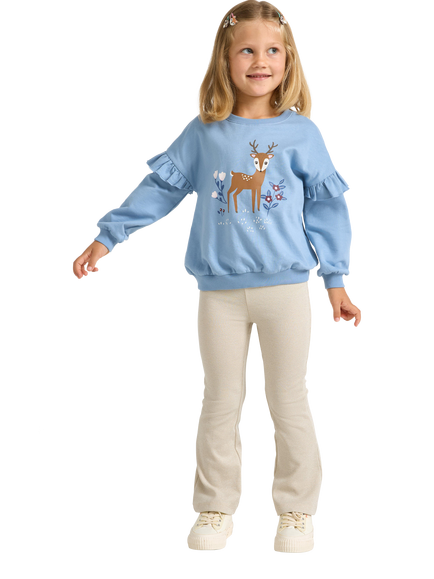Lindex Kids' Cotton Frill SLeeve Reindeer Sweatshirt, Light Dusty Blue - view 2, Light Dusty Blue