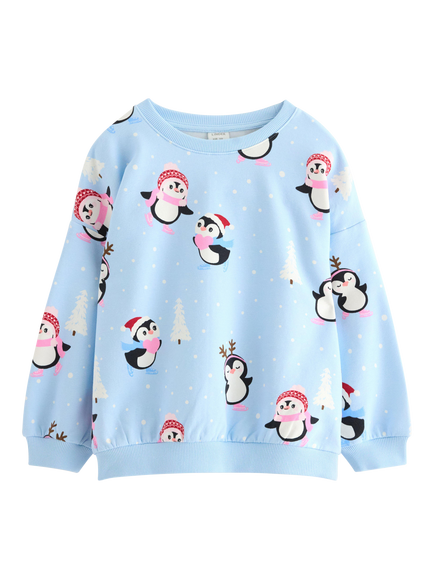 Lindex Kids' Cotton Blend Penguin Sweatshirt, Light Blue, Light Blue