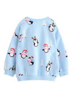 Lindex Kids' Cotton Blend Penguin Sweatshirt, Light Blue - view 2, Light Blue