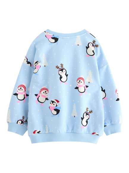 Lindex Kids' Cotton Blend Penguin Sweatshirt, Light Blue - view 2, Light Blue