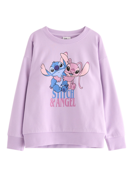Lindex Kids' Cotton Lilo & Stitch Sweatshirt, Light Lilac, Light Lilac