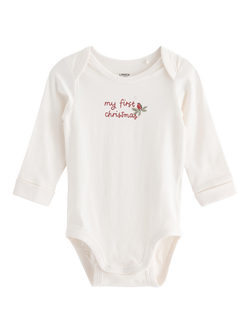 Lindex Baby My First Christmas Long Sleeve Bodysuit, Light Dusty White, Light Dusty White