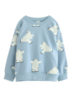 Lindex Kids' Cotton Blend Polar Bear Sweatshirt, Light Dusty Blue, Light Dusty Blue