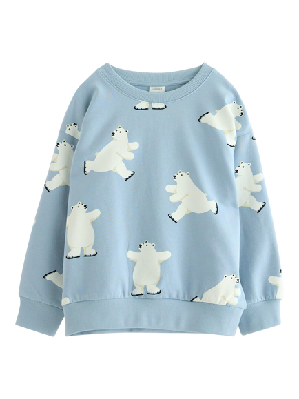 Lindex Kids' Cotton Blend Polar Bear Sweatshirt, Light Dusty Blue, Light Dusty Blue