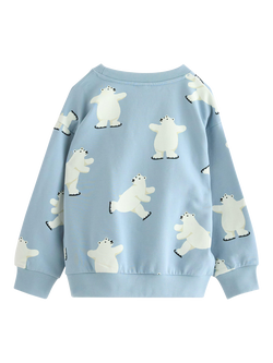 Lindex Kids' Cotton Blend Polar Bear Sweatshirt, Light Dusty Blue - view 2, Light Dusty Blue
