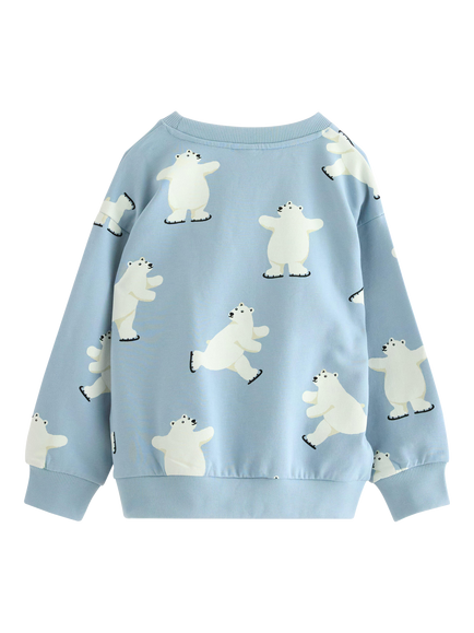 Lindex Kids' Cotton Blend Polar Bear Sweatshirt, Light Dusty Blue - view 2, Light Dusty Blue