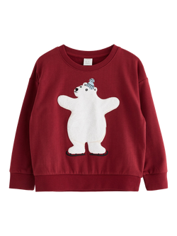 Lindex Kids' Cotton Polar Bear Sweatshirt, Dark Red, Dark Red