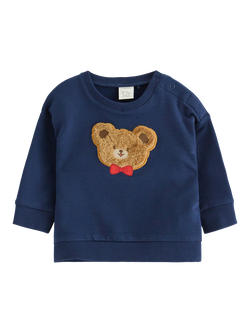 Lindex Baby Cotton Blend Bear Applique Sweatshirt, Dark Blue, Dark Blue