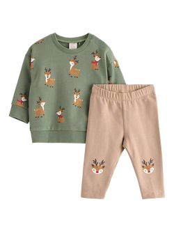 Lindex Baby Seasonal Sweatshirt & Leggings Set, Light Khaki, Light Khaki