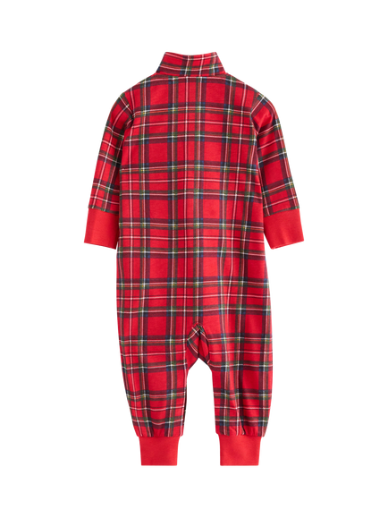 Lindex Baby Cotton Check Sleepsuit, Red - view 2, Red