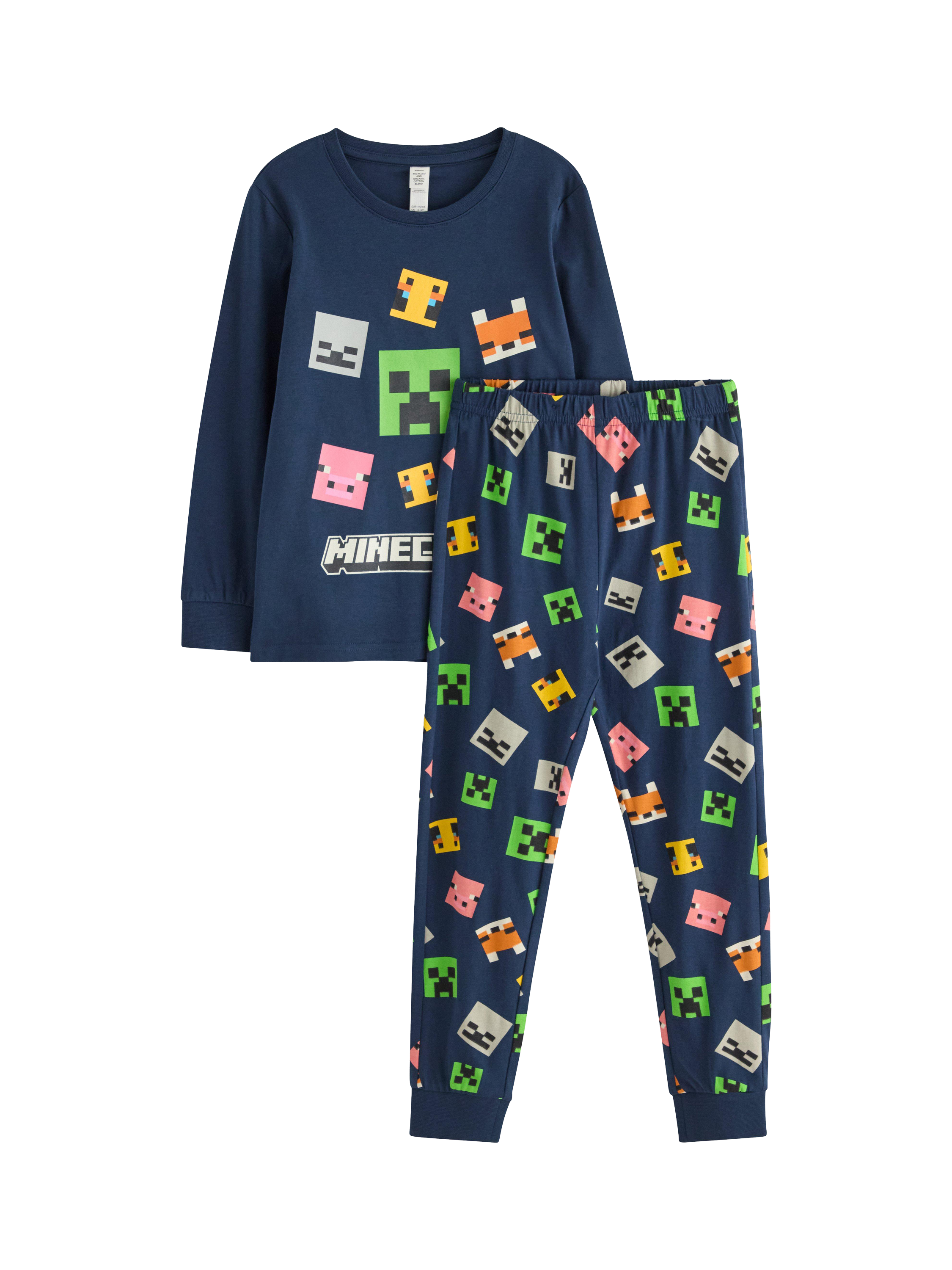 Product image 1 of 3, which shows Lindex Kids' Cotton Minecraft Pyjama Set, Dark Blue, 2-4 years