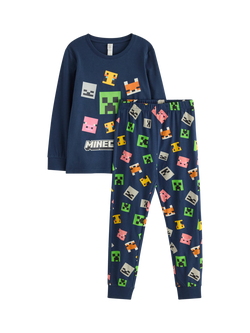 Lindex Kids' Cotton Minecraft Pyjama Set, Dark Blue, Dark Blue