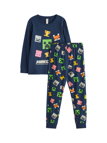 Lindex Kids' Cotton Minecraft Pyjama Set, Dark Blue, Dark Blue