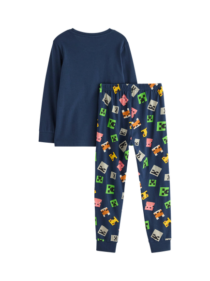Lindex Kids' Cotton Minecraft Pyjama Set, Dark Blue - view 2, Dark Blue