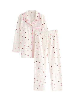 Lindex Kids' Cotton Heart Pyjama Set, Light Dusty White, Light Dusty White